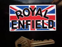 Royal Enfield Text on Union Jack Stickers. 3" Pair.