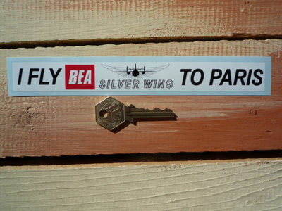 BEA I Fly Silver Wing To Paris Sticker. 8".