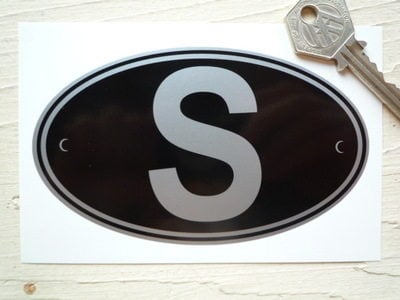 S Sweden Black & Silver ID Plate Sticker. 5".