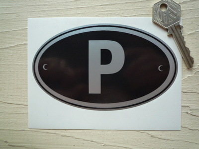 P Portugal Black & Silver ID Plate Sticker. 5".