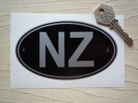 NZ New Zealand Black & Silver ID Plate Sticker. 5".
