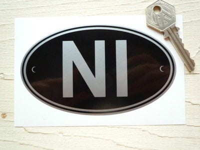 NI Northern Ireland Black & Silver ID Plate Sticker. 5".