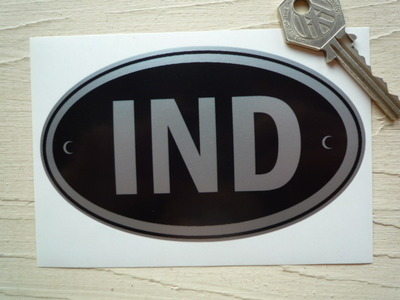 IND India Black & Silver ID Plate Sticker. 5".