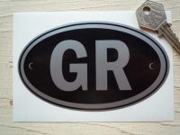 GR Greece Black & Silver ID Plate Sticker. 5".