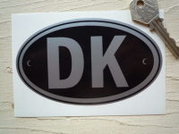 DK Denmark Black & Silver ID Plate Sticker. 5".