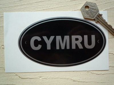 CYMRU Wales Black & Silver ID Plate Sticker. 5".