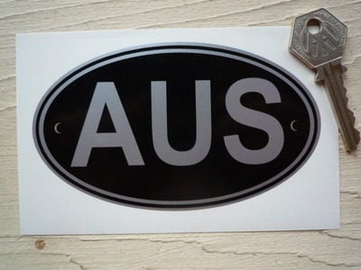 AUS Australia Black & Silver ID Plate Sticker. 5".