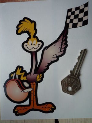 Road Runner Retro Style with Chequered Flag Sticker. 6".