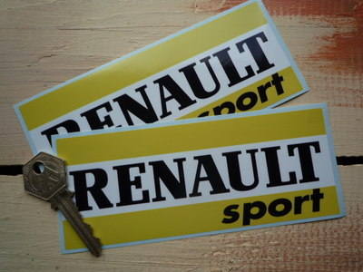 Renault Sport Black, Yellow & White Oblong Stickers. 6" Pair.