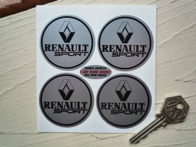 Renault Sport Black & Silver Wheel Centre Style Stickers. Set of 4. 50mm.