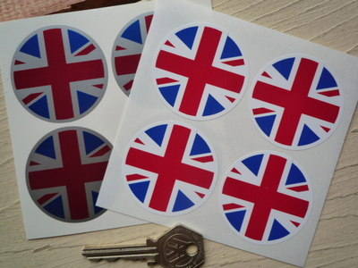 Union Jack Circular Wheel Centre Style Stickers. Set of 4. 50mm.
