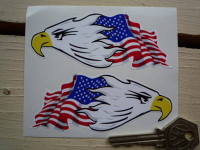 USA Stars & Stripes Flag & Eagle Head Stickers. 4" Pair.