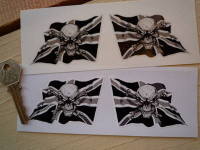 Skull & Crossbones Wavy Union Jack Stickers. 3" Pair.