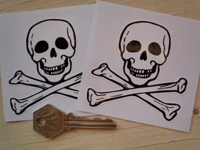 Skull & Crossbone Cut To Shape Stickers. 3" Pair.