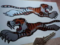 Leaping Tiger Stickers. Silver. 4" or 6" Pair.
