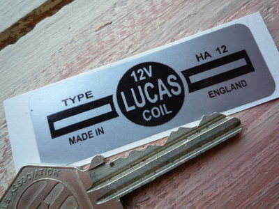 Lucas Ignition Coil Sticker. Silver. Small. 12V. 23.