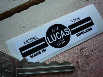 Lucas Ignition Coil Sticker. White. Small. 6V Model 17M6. 22.