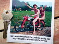 Harry's Missing Mudguard Rude Naked Sticker. 3.5".