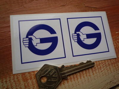 Girling G Blue & White Square Stickers. 2" Pair.