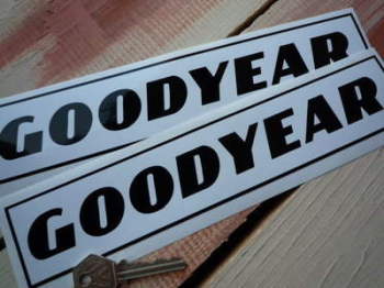 Goodyear Text  Black on White Oblong Stickers. 10" Pair.
