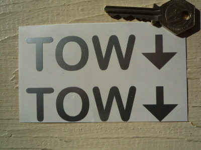 TOW Racing Car Text & Arrow 'Bubbly' Stickers. 4" Pair.