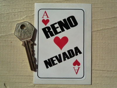 Reno Nevada Playing Card Sticker. 2.5".