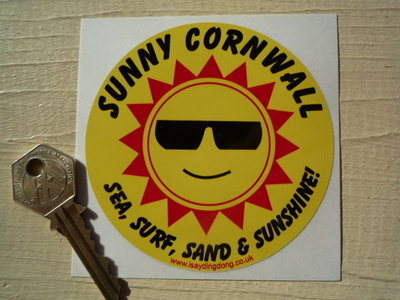 Sunny Cornwall Sea, Surf, Sand & Sunshine Sticker. 3.75".
