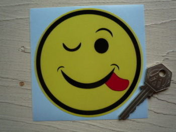 Smiley Face Cheeky Winker Sticker. 4".