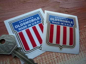 Oldsmobile Made In U.S.A Shield Stickers. 2" Pair.