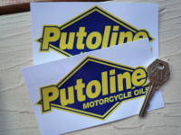 Putoline Motorcycle Oils Blue & Yellow Diamond Stickers. 5" Pair.