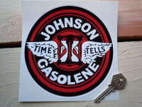 Johnson Gasolene Circular Petrol Pump Sticker. 6" or 8.5".