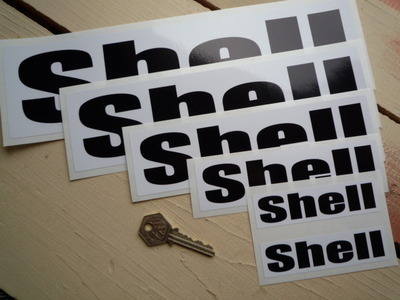 Shell Black & White Rounded Text Stickers. 4", 6", 8", 10" or 12" Pair.