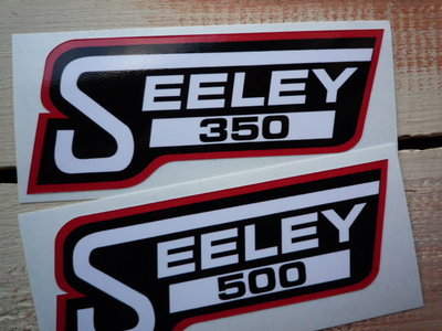 Seeley Red, Black & White 350/500/750 Stickers. 4.5" Pair.