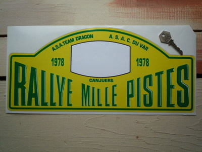 Rallye Mille Pistes 1978 Rally Plate Sticker. 15".