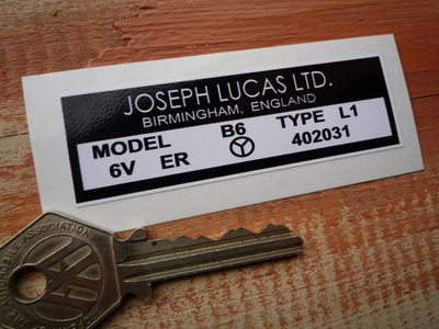 Lucas Joseph Lucas Coil Sticker. B6 6V. X.