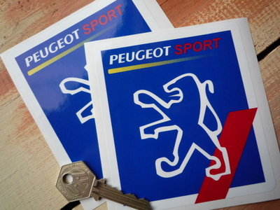 Peugeot Sport Square White Outline Lion Stickers. 3" or 4.5" Pair.