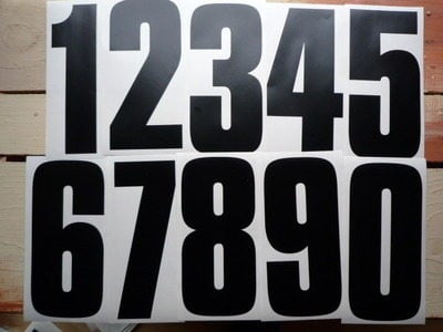 Racing Numbers Stickers. Compacta Font. Various Sizes.