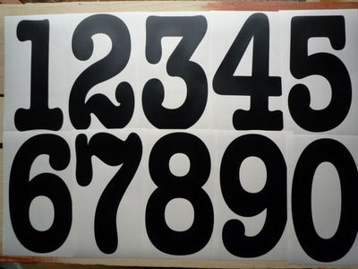 A Racing Number Sticker. Typewriter Font. Various Sizes.