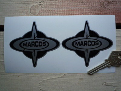 Marcos Sports Car Black & Silver Stickers. 3.25