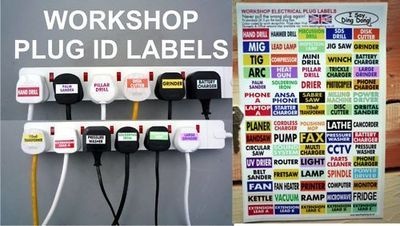 Workshop Plug Labels. Help Identify Which Plug's Which. A4. Set of 70.