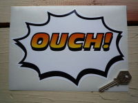 Ouch! Humorous Racing Crash Sticker. 8".