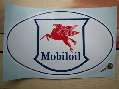 Mobil Mobiloil Navy, Red & White Oval Sticker. 19".