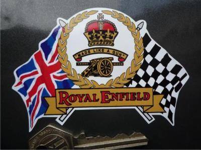 Royal Enfield Flag & Scroll Sticker. 4".