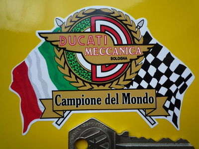 Ducati Meccanica Flag & Scroll Sticker. 4"