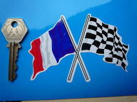 Crossed French & Chequered Flag Sticker. 4".