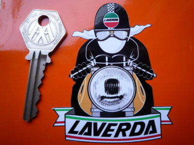 Laverda cafe Racer with Pudding Basin Helmet Sticker. 3".