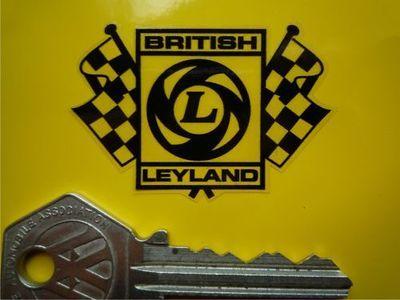 British Leyland Black & Clear Chequered Flag Stickers. 2" or 3" Pair.