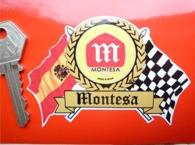 Montesa Flag & Scroll Sticker. 4".