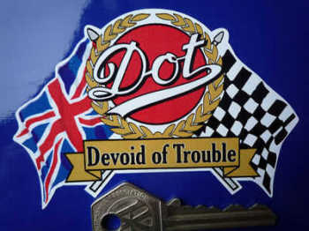 DOT 'Devoid Of Trouble' Flag & Scroll Sticker. 4".