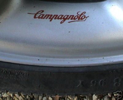 Campagnolo Script Wheel Stickers Set of 5. Red & Clear. 2.5".